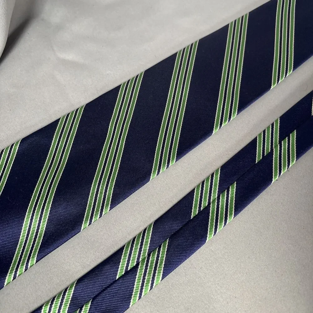 Brooks Brothers Makers Tie Silk Navy‎ Blue Green Stripes L:58